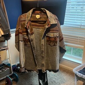 Women’s Denim Jacket with Aztec Pattern